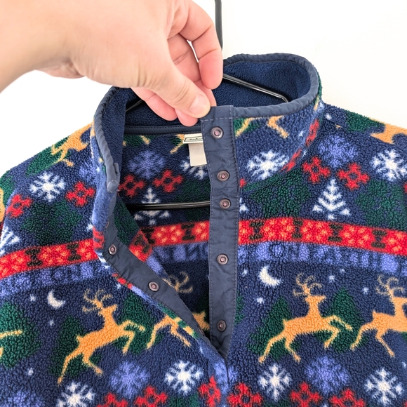 Vintage L.L. Bean Reindeer Fleece Pullover Cabin Core Après Ski Cozy Women’s XL - Picture 3 of 9